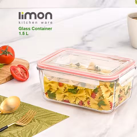 ظرف مستطیل شیشه ای 1.5 لیتر لیمون