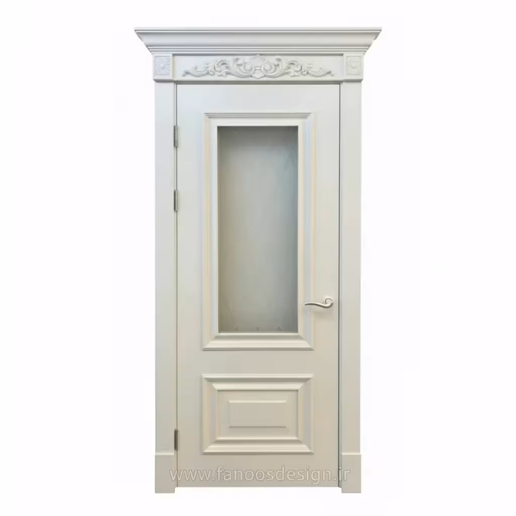 درب MDF سفید کلاسیک شیشه‌خور مدل الماسی کد 30283