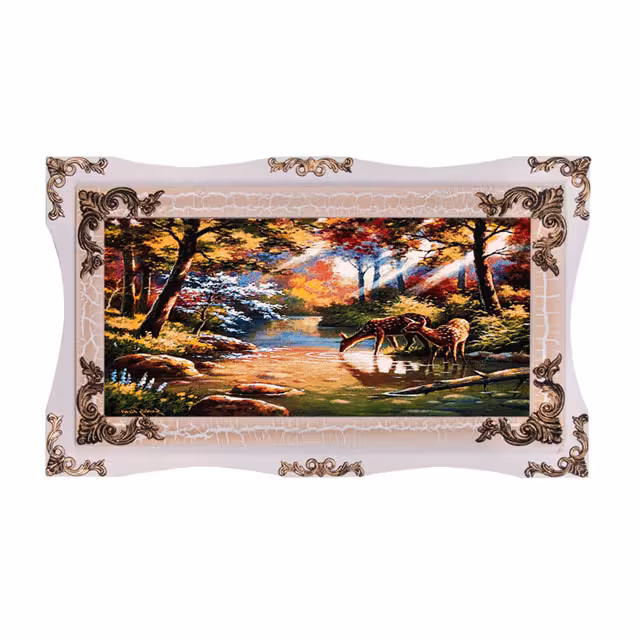 تابلو فرش ماشینی دنیای فرش طرح آهو و برکه کد 414