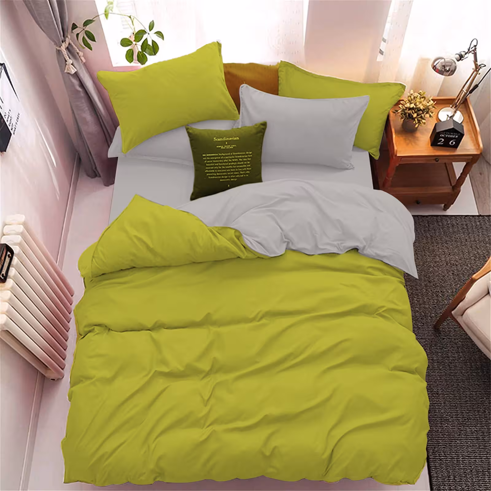 سرویس روتختی کاوری دورنگ چیداری طوسی سبز یک نفره سه تکه