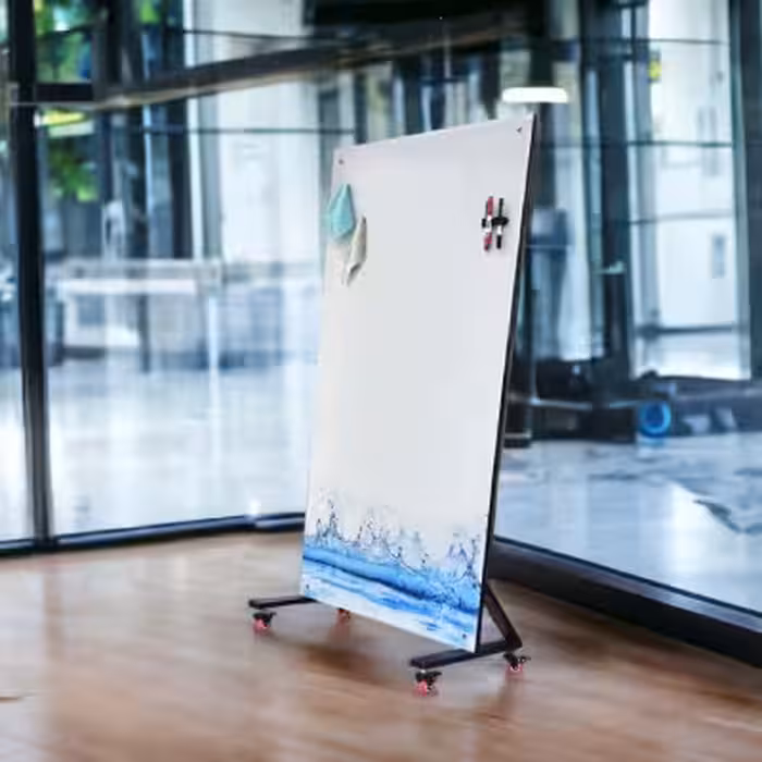 وایت برد شیشه ای پایه دار مدل ال سایز 170 * 90