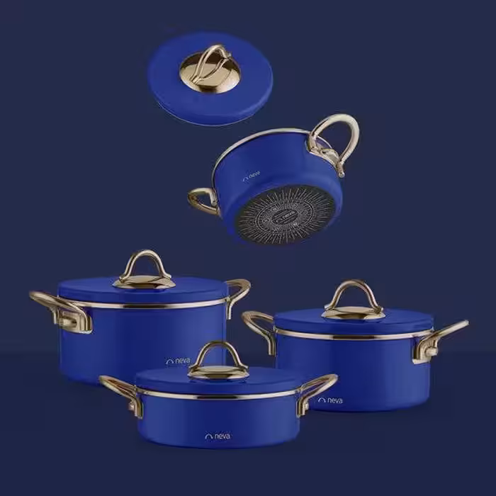 سرویس قابلمه لعابی هشت پارچه NEVA رنگ آبی کد N2979