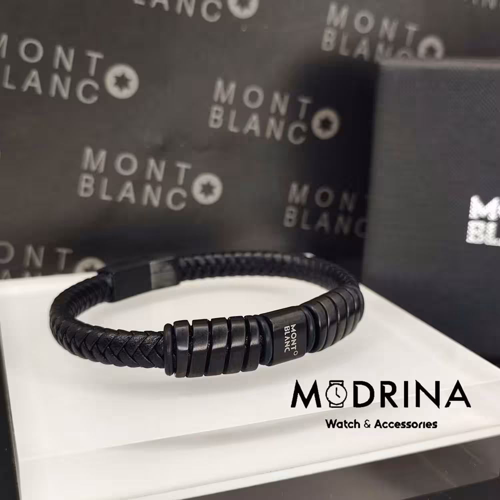 دستبند مون بلان بافت استیل مشکی