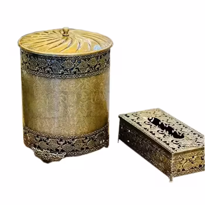 سطل و جا دستمال گرد مدل دیانا درب دار آنتیک