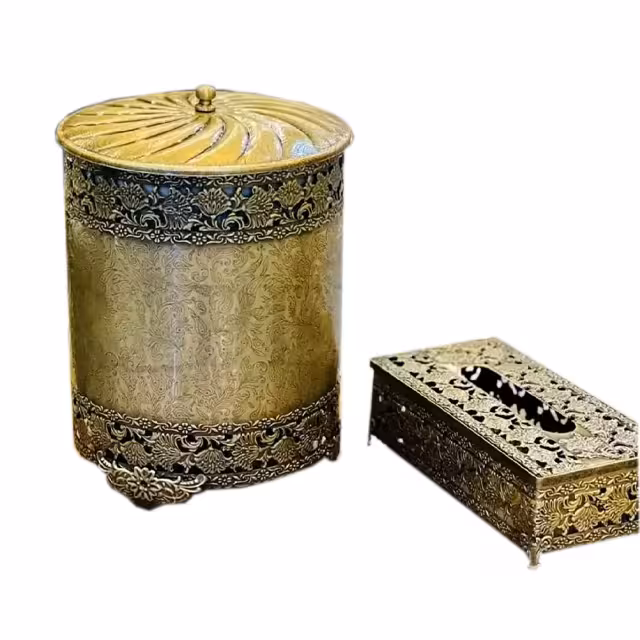 سطل و جا دستمال گرد مدل دیانا درب دار آنتیک