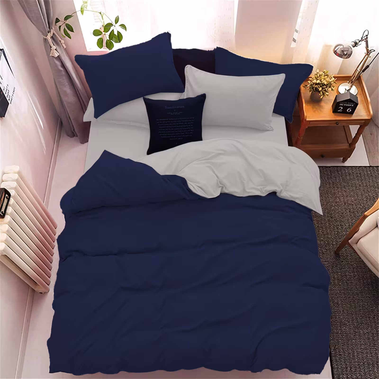 سرویس روتختی کاوری دورنگ چیداری طوسی سرمه ای یک نفره سه تکه