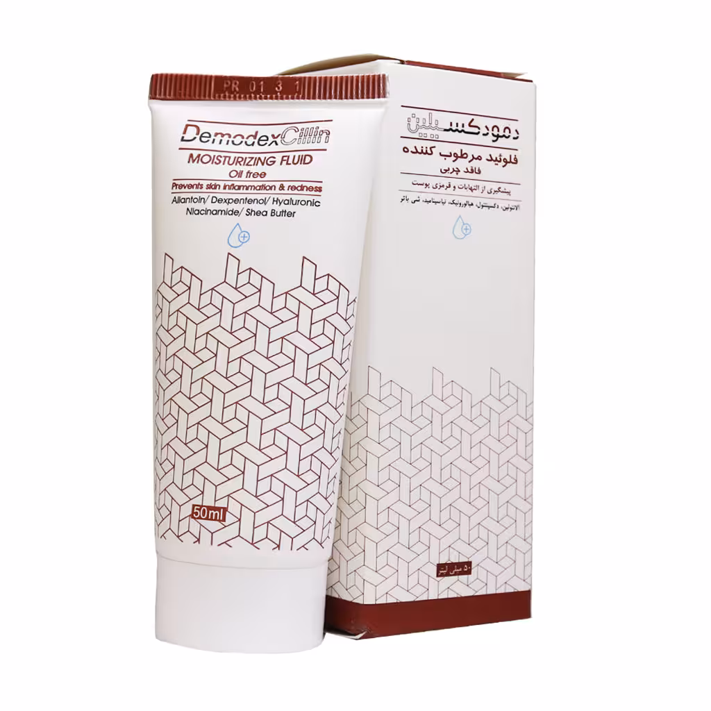 فلوئید ضدآفتاب  SPF50 فاقد چربی بیرنگ دمودکسیلین 50 میلیلیتر Demodexcillin