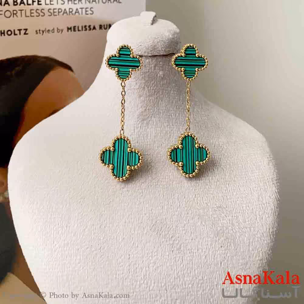 گوشواره استیل زنانه مدل ونکلیف سبز کد GSH151222W
