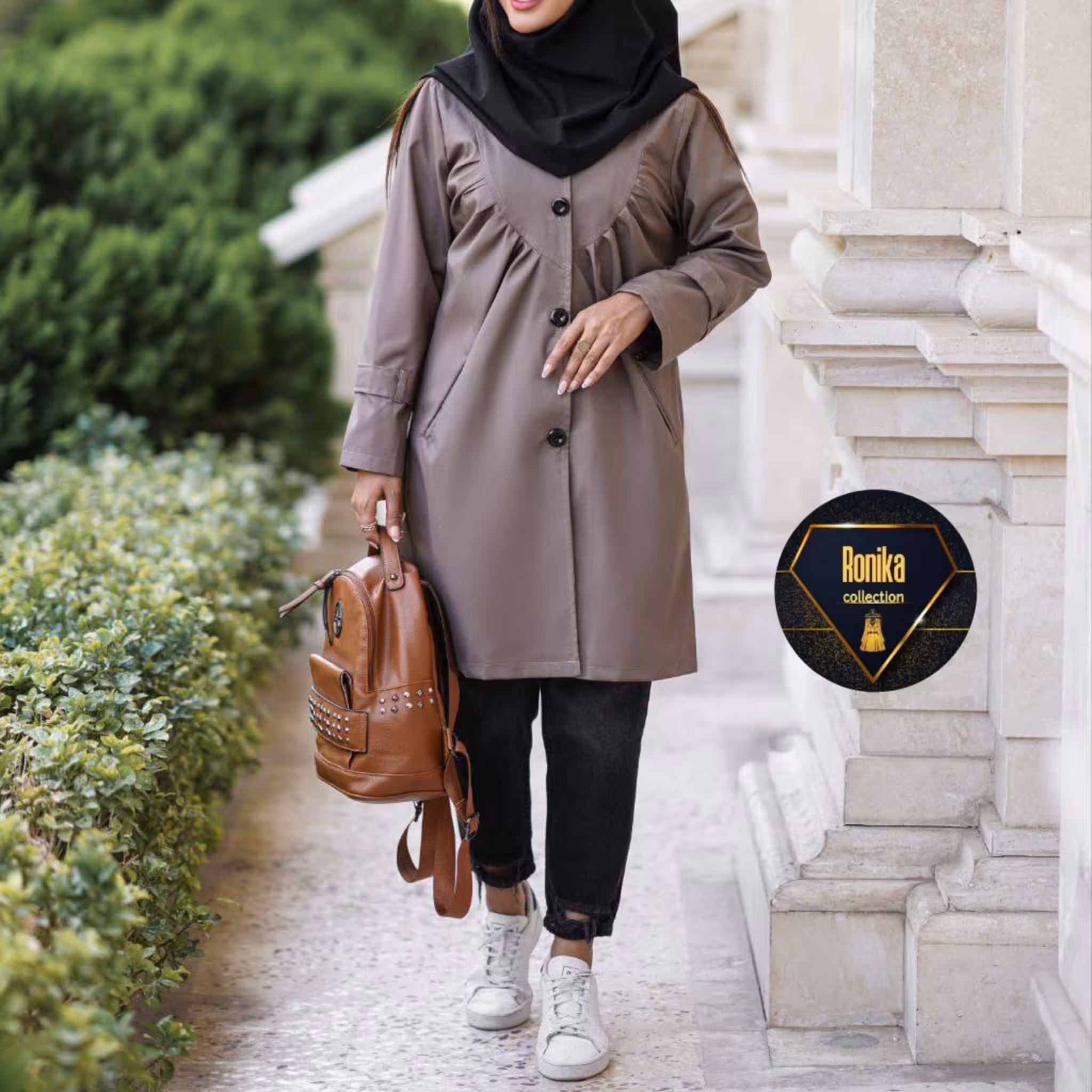 مانتو دانشجویی مناسب سایز 38 الی 46 پارچه ترگال جلو چین دار 