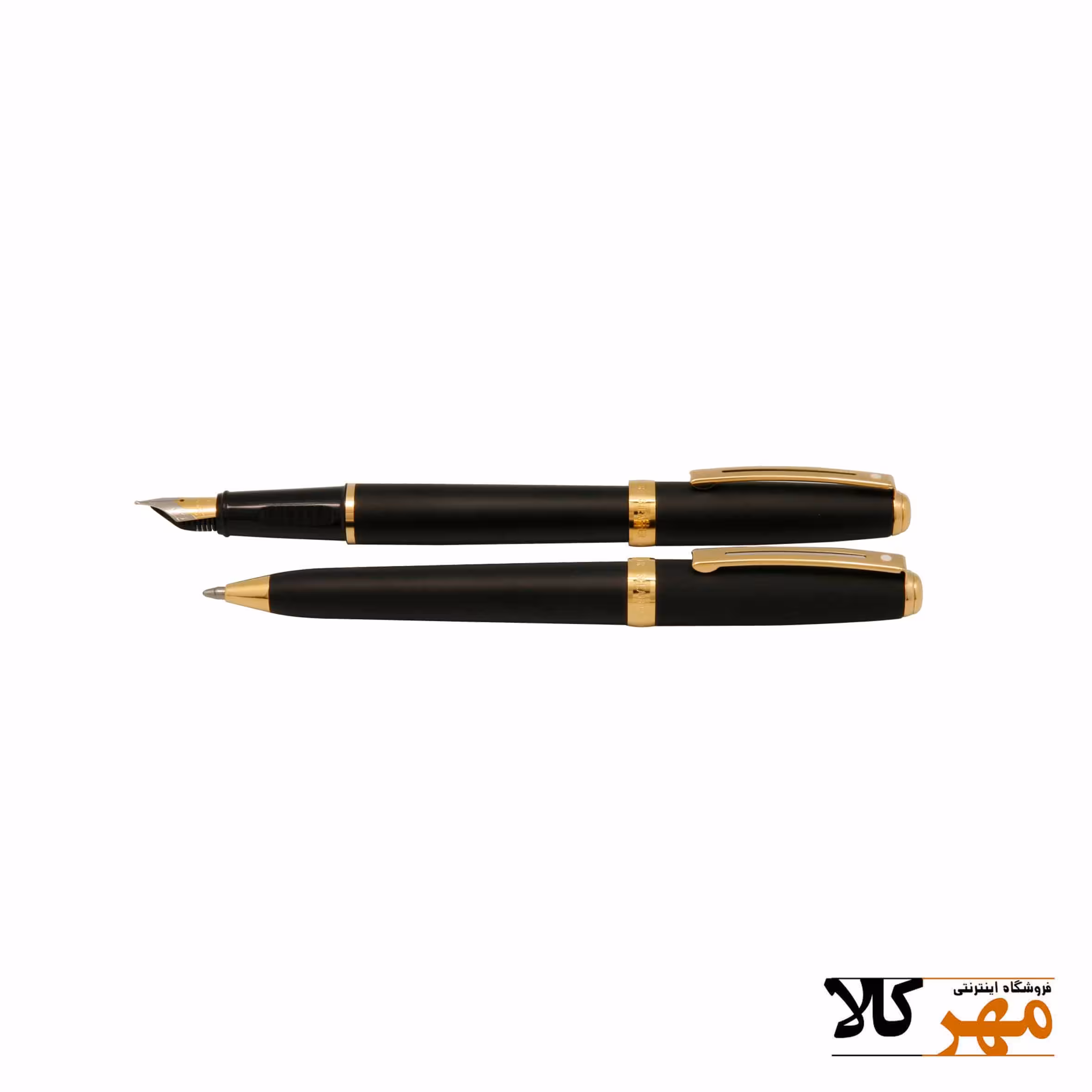 جفتی خودکار و خودنویس شیفر مشکی ابری گیره زرد perlud