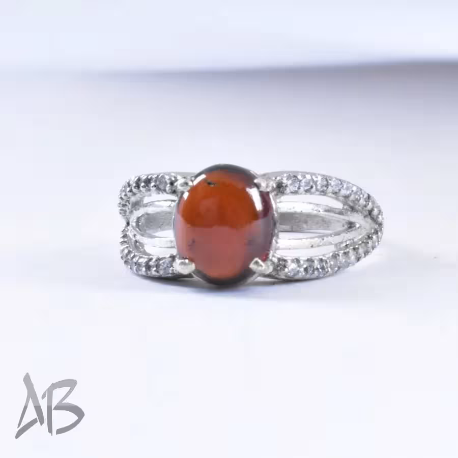 انگشتر نقره زنانه اصل نگین دار گارنت (هسونایت) آقابزرگ کد 655