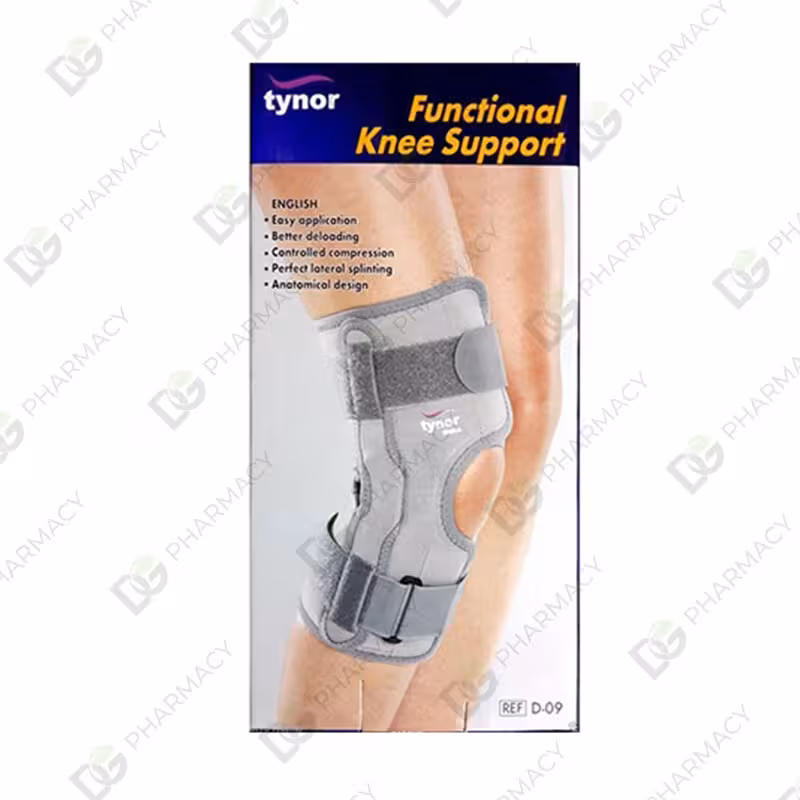 زانو بند قابل تنظیم آتل دار با ساپورت بالا تینور کد D-09 دیجی فارماسی