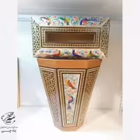 ست جعبه دستمال کاغذی و سطل  خاتم کاری مدل گل و مرغ چوبی