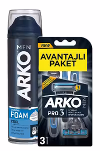 فوم اصلاح آرکو من مدل Cool به همراه 3 عدد ژیلت 3 تیغ مدل PRO3