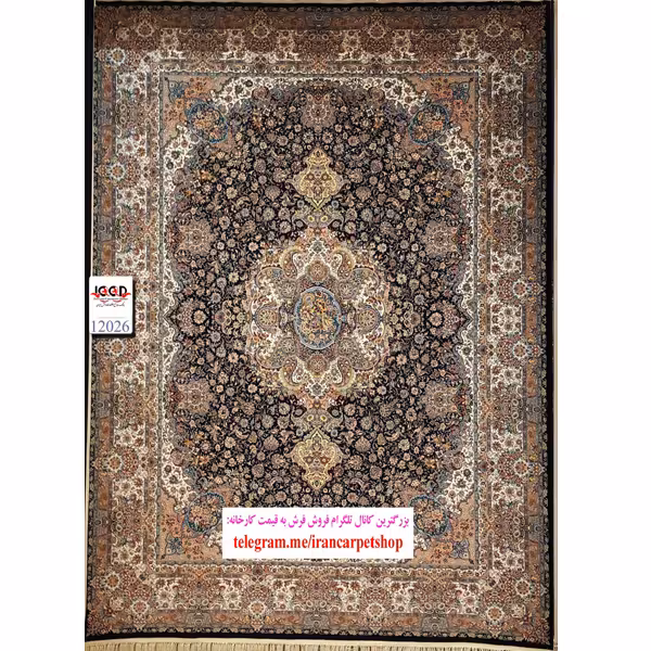 فرش 1200 شانه طرح سالاری زمینه سرمه ای بزرگمهر کاشان – کد 12026