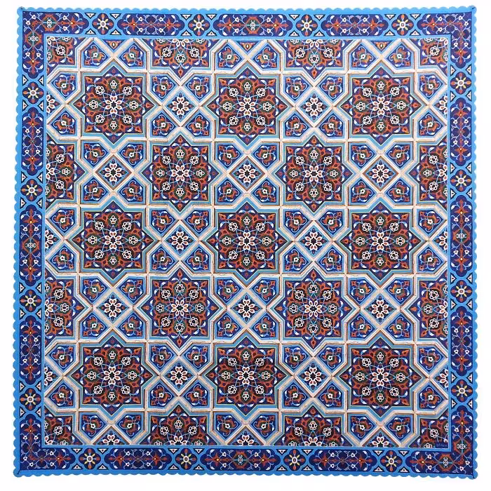 رومیزی مربع مخمل کوبیده طرح کاشی کد MAKHMOR7