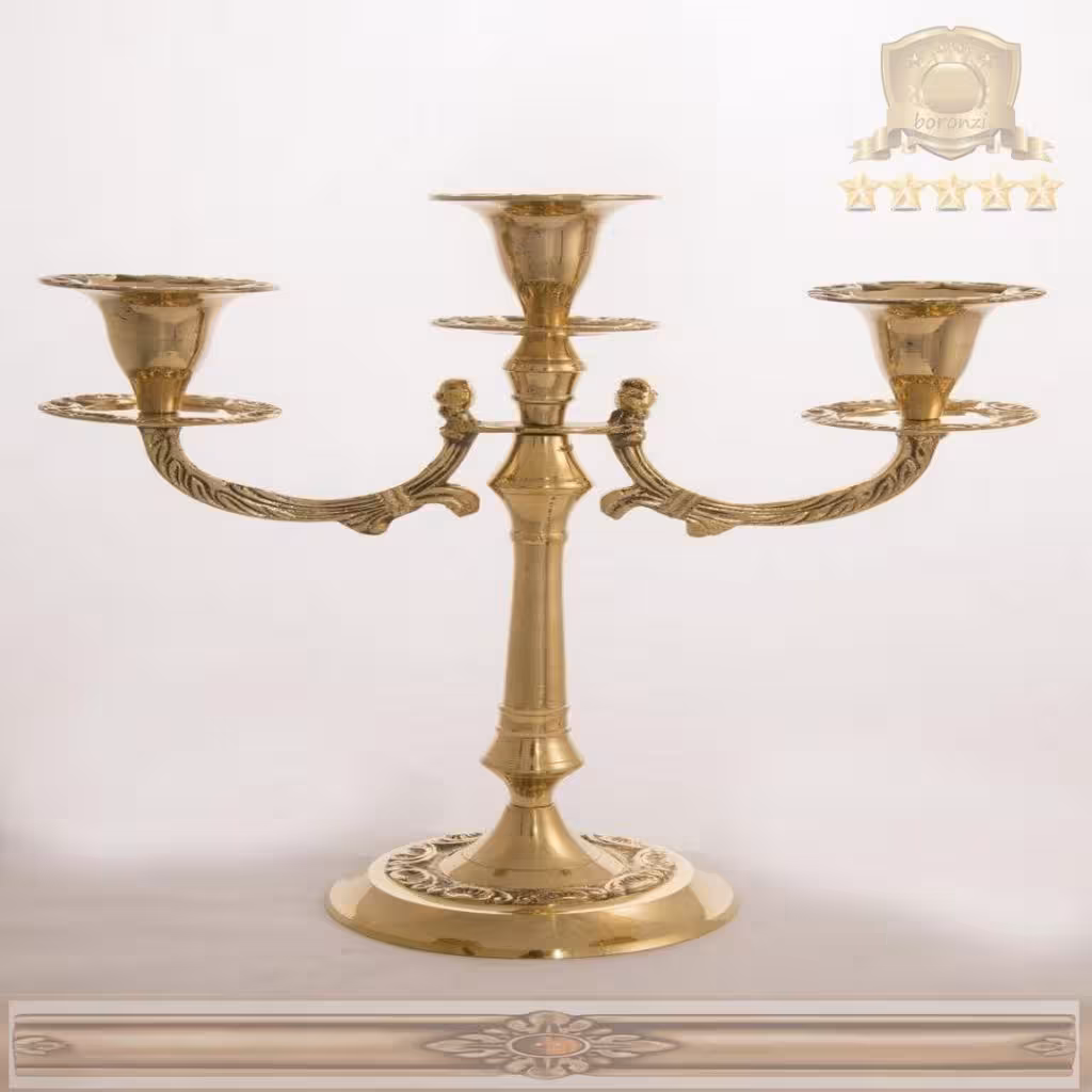 شمعدان سه شاخه پایه بلند برنجی 1231