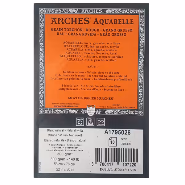 مقوا آرچ آبرنگ راف 300 گرم (arches rough 300gm) سایز 38*56 بسته 2 عددی