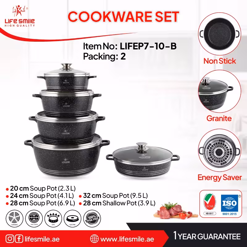 سرویس قابلمه گرانیتی لایف اسمایل 10 پارچه مشکی مدل LIFEP7