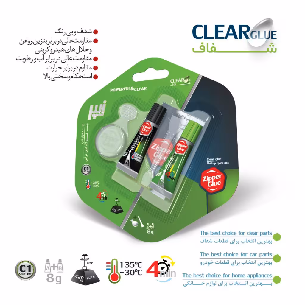 چسب دوقلو شفاف 8 گرم زیپر کد ZIPPER C1