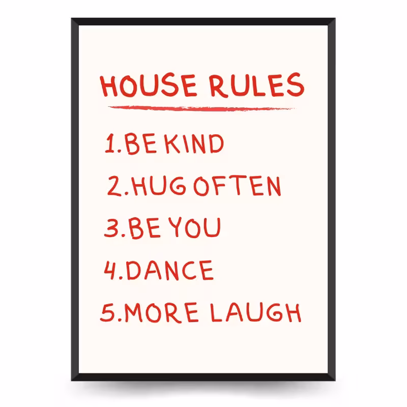 تابلو دکوراتیو فانتزی نوشته House Rules قرمز