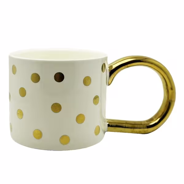 ماگ دسته بلند طرح خالدار طلایی