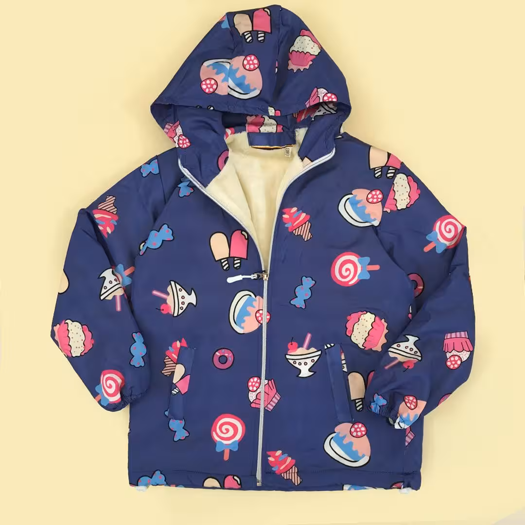 خرید و قیمت کاپشن تو خزدار طرح بستنی 7 تا 11 سال