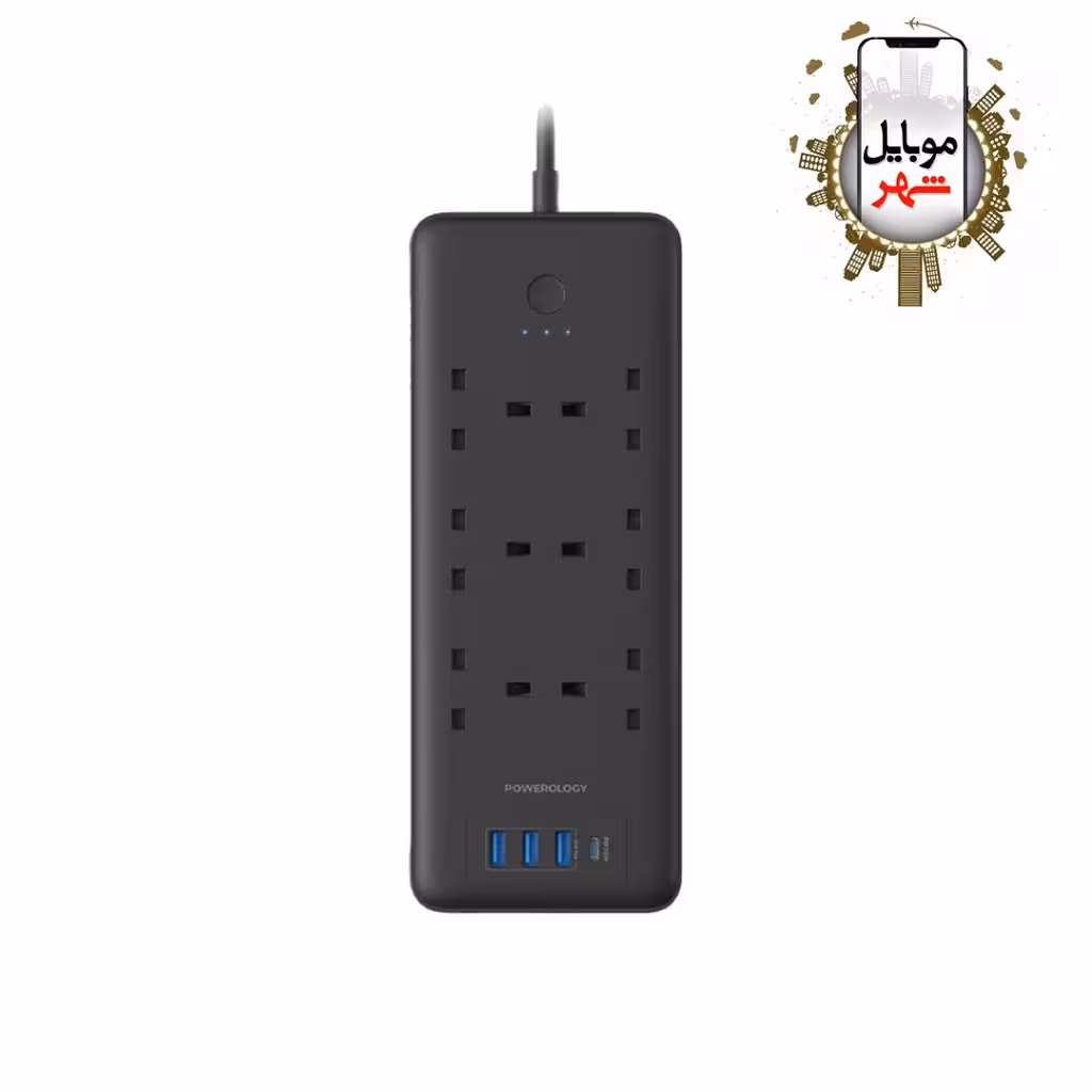 چندراهی برق مدل PWPS48WBK پاورولوژی Powerology 48W 6AC Power Strip with UK Plug