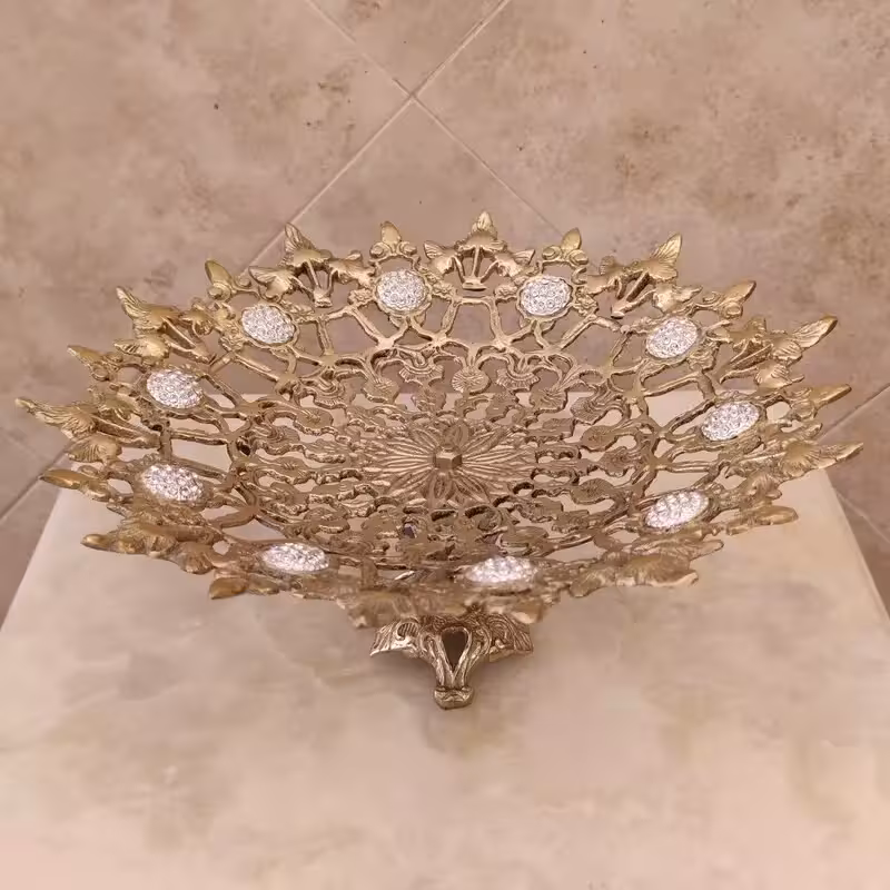 میوه خوری برنز طرح برگی سایز متوسط کد 5002 ( میوه خوری برنجی )