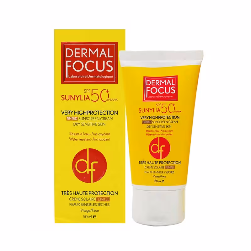 کرم ضد آفتاب رنگی سانیلیا پوست خشک و حساس SPF50 درمال فوکوس 50 میلی لیتر