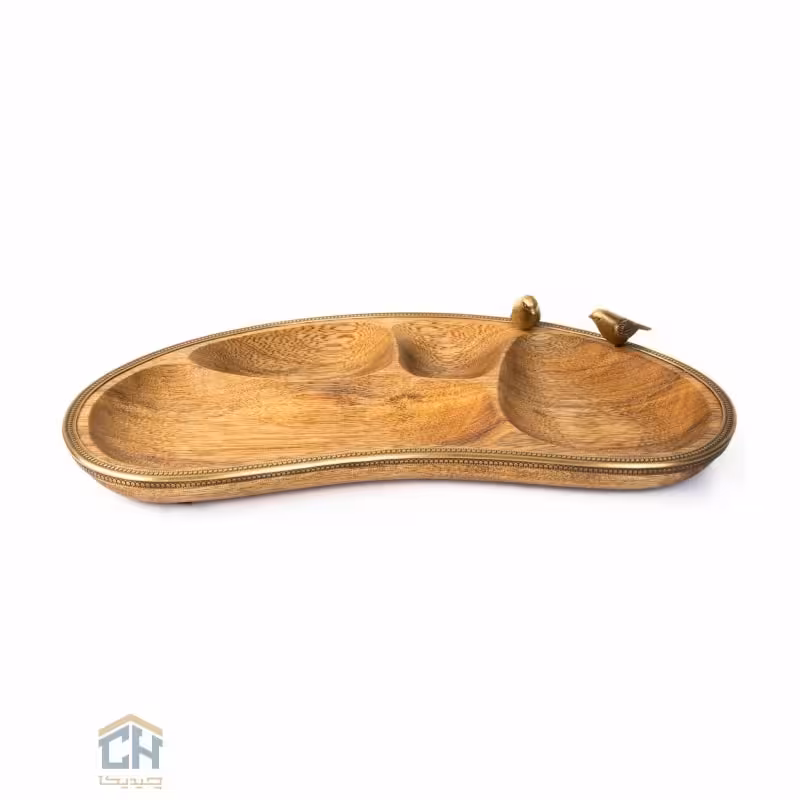 اردو خوری چوب و برنج بیضی 4 تایی گلدکیش طرح WOOD مدل GK829439