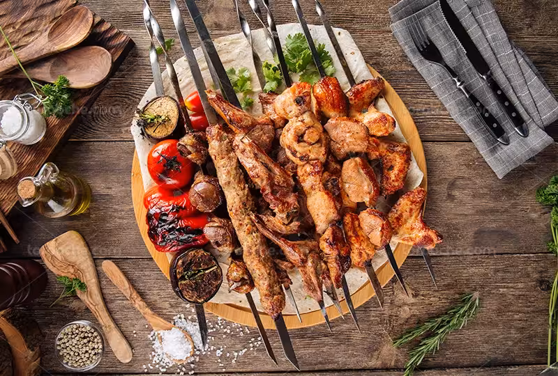 عکس بشقاب کباب با سبزیجات گریل | گرافیک با طعم تربچه