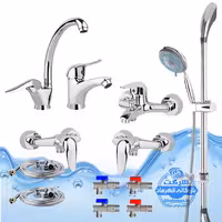 ست 12 عددی شیرآلات برند آیدا صنعت مدل قهرمان اردکی | شیر ظرفشویی   شیر روشویی   شیر حمام   شیر توالت   علم دوش یونیکا کروم   دو عدد شلنگ توالت   دو عدد شلنگ استیل   چهار عدد شیر پیسوار | کروم براق