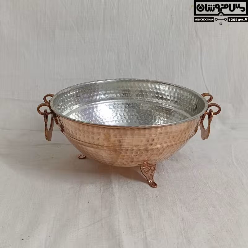 سوپ خوری مسی زنجان نانو چکشی 3 پایه کوتاه گوشواره دار سایز 1 قطر 22 | مدل والا