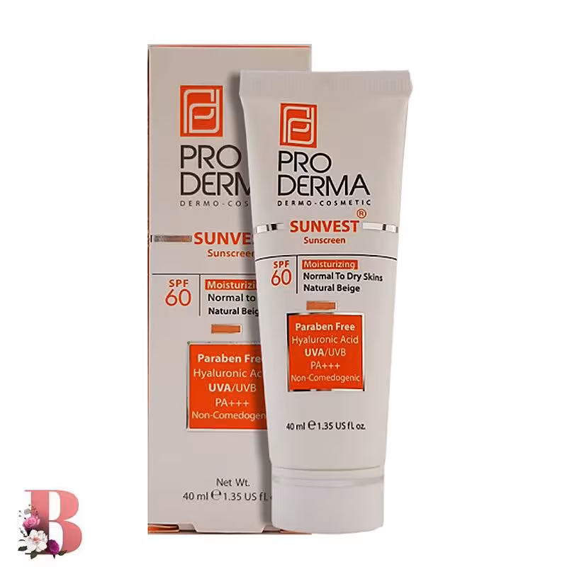 کرم ضد آفتاب و مرطوب کننده بژ طبیعی پرودرما SPF 60 مدل Moisturizing حجم 40 میلی لیتر | PRODERMA SPF 60 SUNSCREEN & MOISTURIZING NORMAL TO DRY SKIN NATURAL BEIGE 40 ML