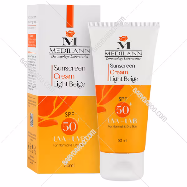 کرم ضد آفتاب رنگی SPF50 مدیلن مناسب پوست های معمولی و خشک