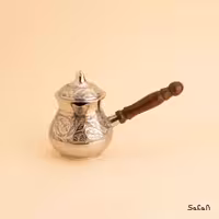 قهوه جوش برنجی نقره ای در دار مدل گلی سایز 1