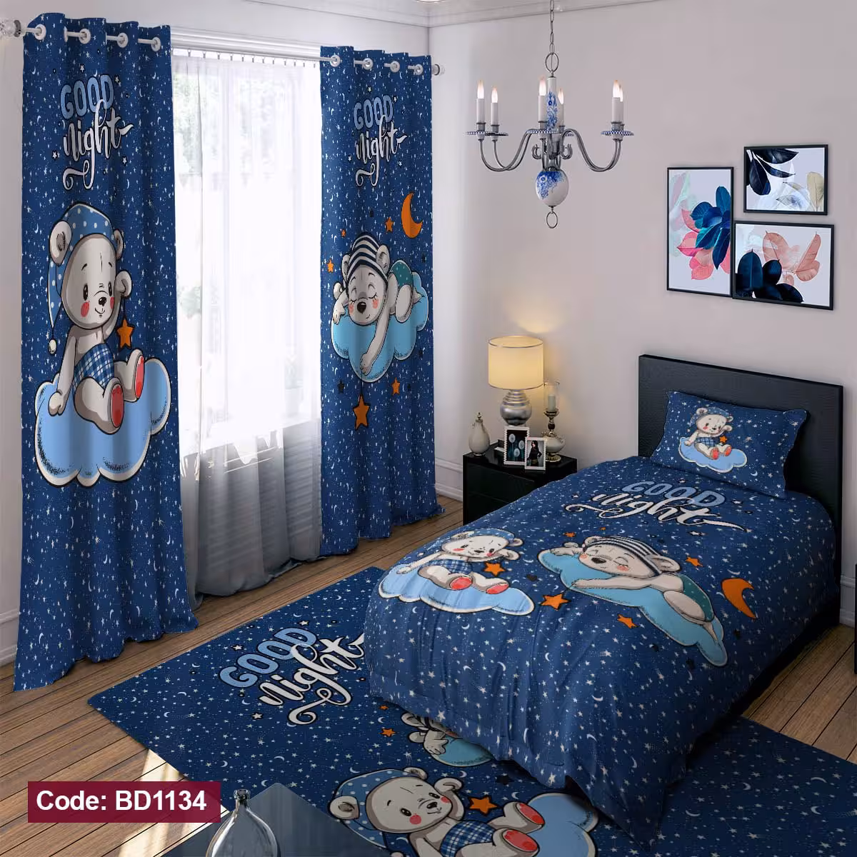 پرده پانچی مخمل چاپی پسرانه کد 1134