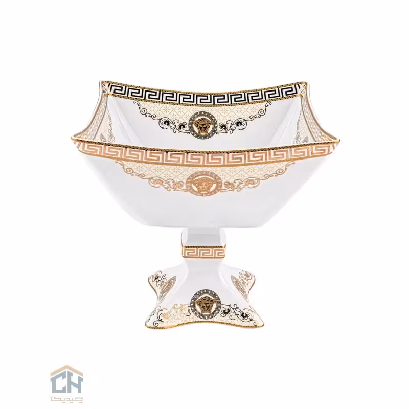 میوه خوری سرامیکی مربع بزرگ گلدکیش طرح Versace مدل GK791804