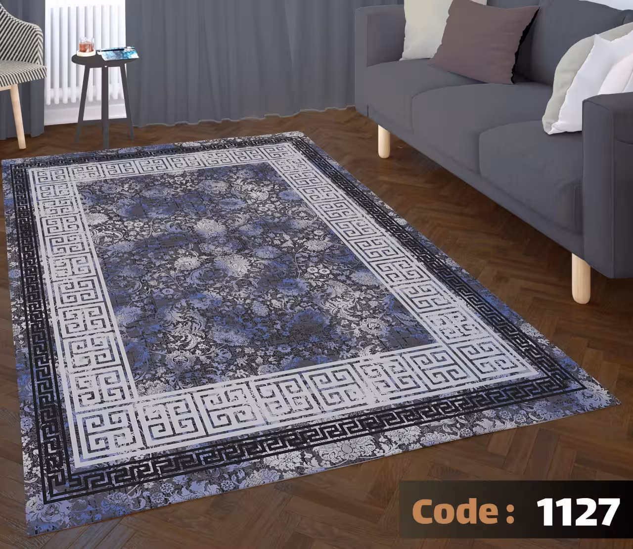 کاورفرش روفرشی دورکشدار گوشه لیفه ای طوسی کرم کد 1127