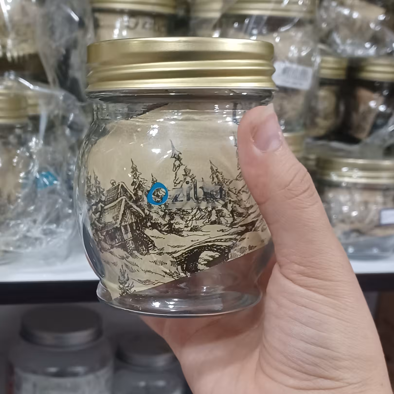 جا حبوباتی شیشه ای بانکه درب فلزی طلایی سایز 3 برند زیبا سازان