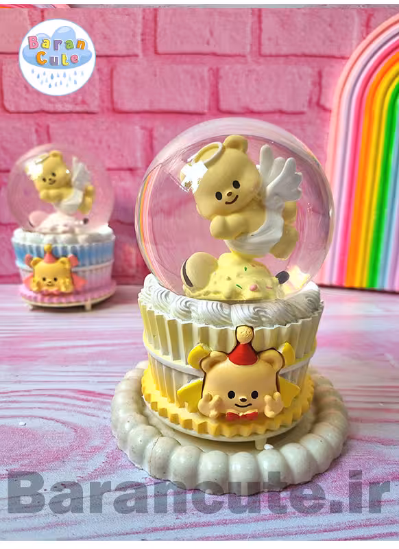 گوی موزیکال پمپی برفی چراغ دار سایز بزرگ طرح تدی فرشته