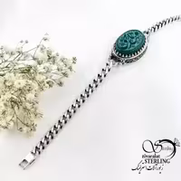 دستبند کارتیر نقره عقیق سبز با ذکر یامهدی عیار925 کد 19170