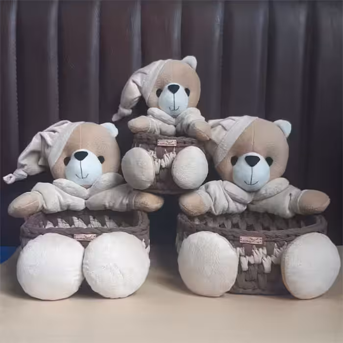 سبد قلاب بافی تریکو مدل خرسی کد 15 مجموعه 3 عددی