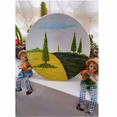 بشقاب دیوارکوب سفالی طرح دشت زیبای من کد 14 مجموعه 3 عددی