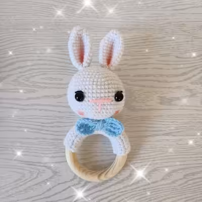 عروسک بافتنی مدل جغجغه طرح خرگوش  کد 30501 مجموعه 4 عددی