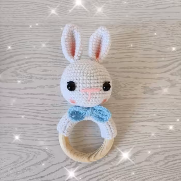 عروسک بافتنی مدل جغجغه طرح خرگوش  کد 30501 مجموعه 4 عددی