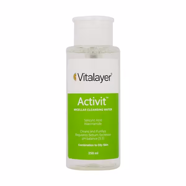 محلول پاک کننده آرایش اکتی ویت ویتالیر مناسب پوست چرب و مختلط 250 میلی لیتر | Vitalayer Activit Micellar Cleansing Water For Combination To Oily Skin 250 Ml