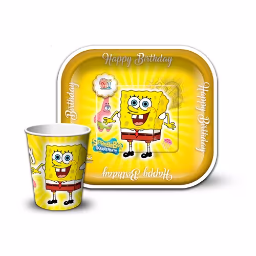 ست بشقاب و لیوان تم تولد باب اسفنجی|سری 10 عددی