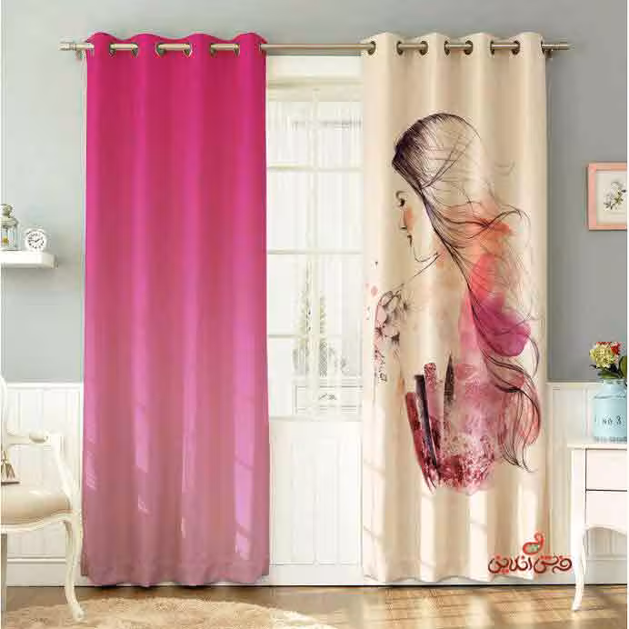 پرده 2عددی طرح زن آبرنگی کد 2174